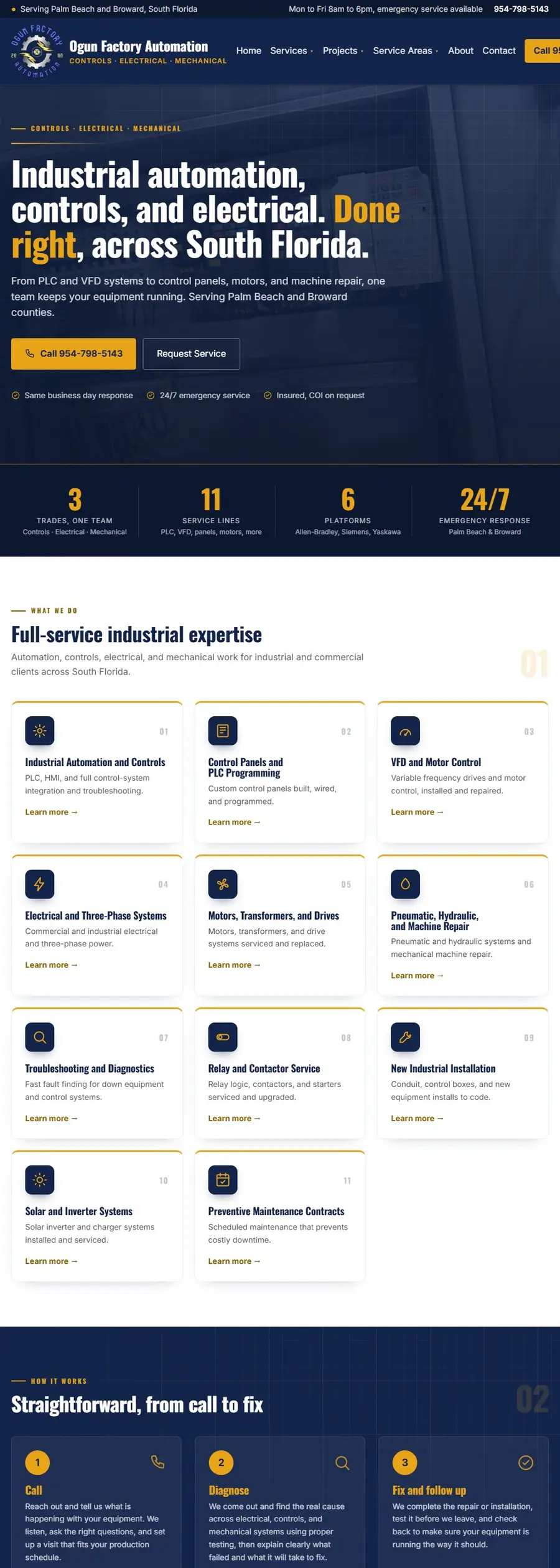 A scrolling tour of the real Ogun Factory Automation website built by Villex Web