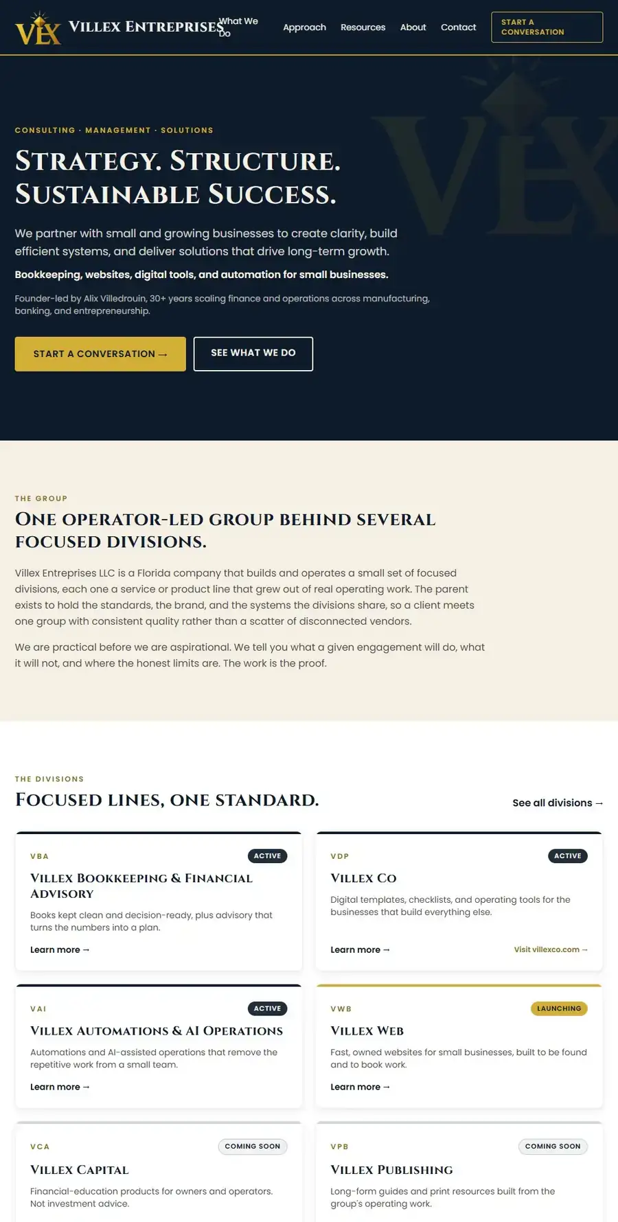 A scrolling tour of the real Villex Entreprises website built by Villex Web